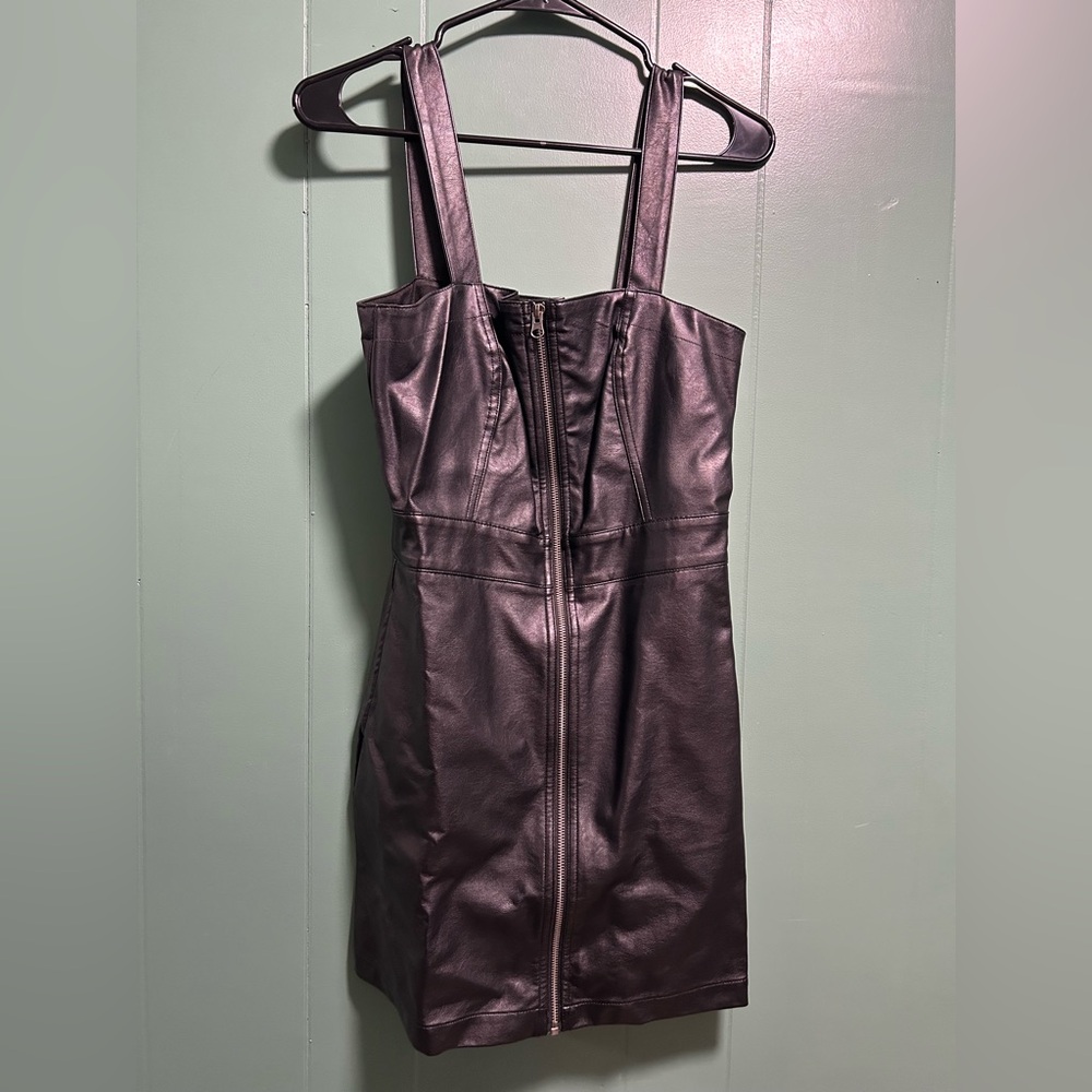 Wild Fable Women's Black Faux Leather Zip Front Mini Dress